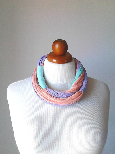 Colorful Necklace Summer Bright Pastel Colors Bold Salmon Aqua Lilac Chunky Plexisart