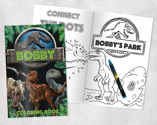 Dinosaur Personalized Coloring Books - Custom Party Favors Thank You Gift Birthday Printed & Shipped- 12