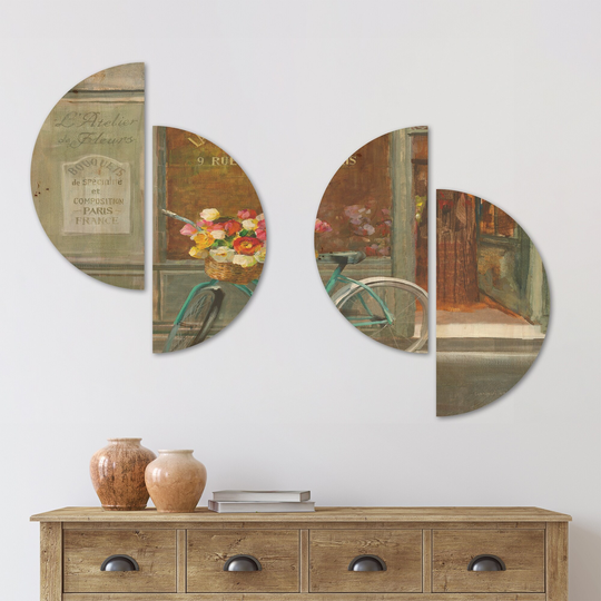 Designart 'Paris French Flowershop' Traditional Wood Wall Art Set of 4 Half Circles - Multi-Color