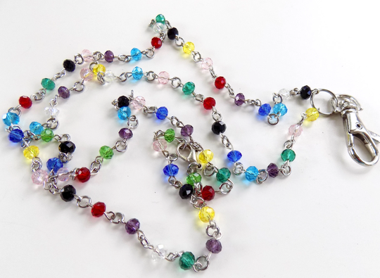 Colorful Rainbow Beaded Lanyard - Multicolored Bead Id Badge Great Teacher Gift