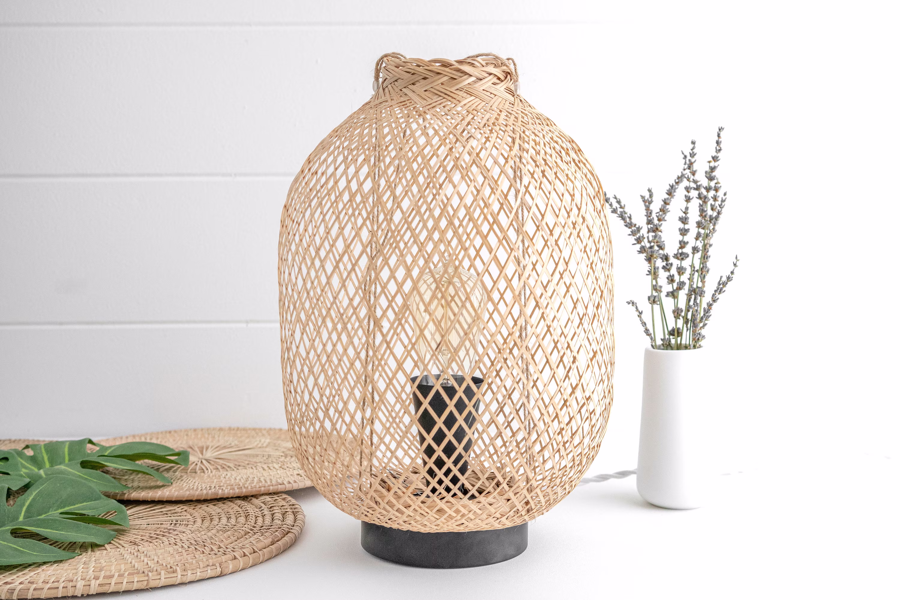 Boho Table Lamp - Bamboo Wicker Lighting Model No. 4237