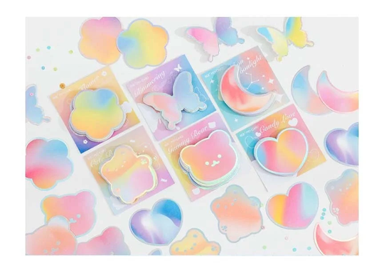 Shimmer Paper Cutouts, Bright, Colorful, Kawaii, Cute, Bear, Butterfly, Moon, Heart, Flower, Neon, Fun, Stationery, Tie Dye, Memo
