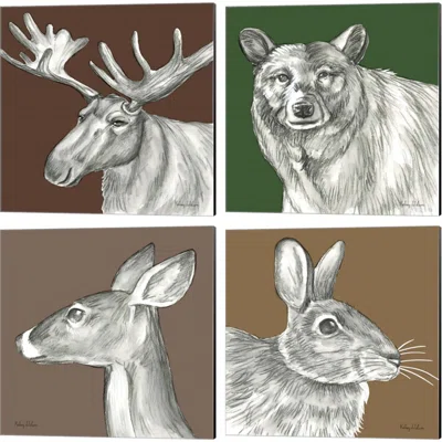 Watercolor Pencil Forest Color (Moose, Bear, Doe & Rabbit) By Kelsey Wilson, Canvas Art (Set Of 4)