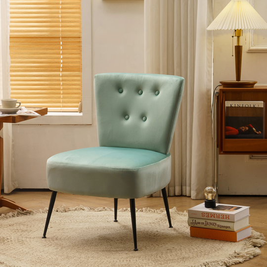 Oaks Aura Tufted Back Teddy Fabric Farmhouse Slipper Chair Accent Chair With Black Metal Legs