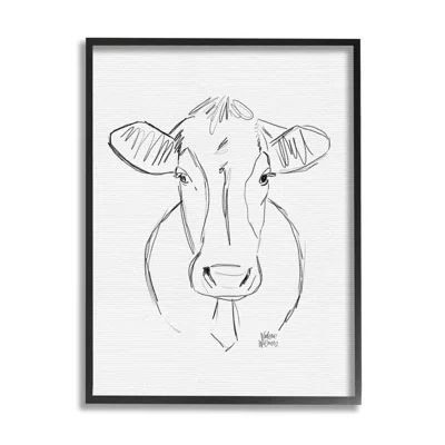 Farm Cattle Cow Pencil Sketch Drawing Portrait Giclee Texturized Art Set By Valerie Wieners