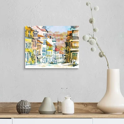 Down The Hill -Bairro Alto, Lisbon, Portugal by Eleanor Doughty - Painting Print on Canvas