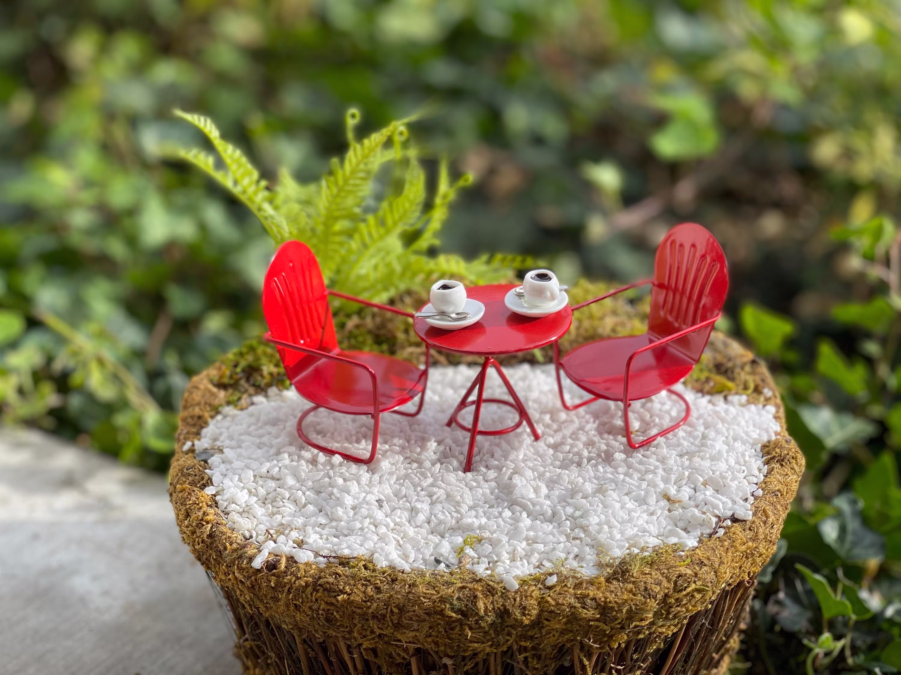 Miniature Table Chairs Set, Miniature Bistro Set, Tea Cups, Coffee Cup, Christmas Miniatures, Tiered Display Decor