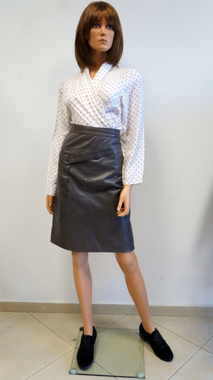 Genny Leather Skirt, Vintage Brown Versace Large Size, Pencil Midi Skirt
