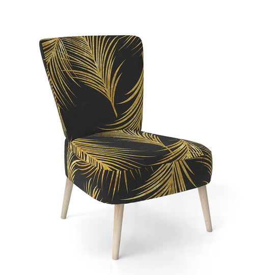 Designart 'Golden Tropical Leaves Pattern' Upholstered Modern Accent Chair