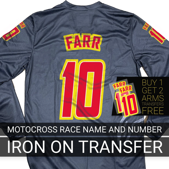 Iron On Race Name & Number For Motocross Jersey, Transfers Decal