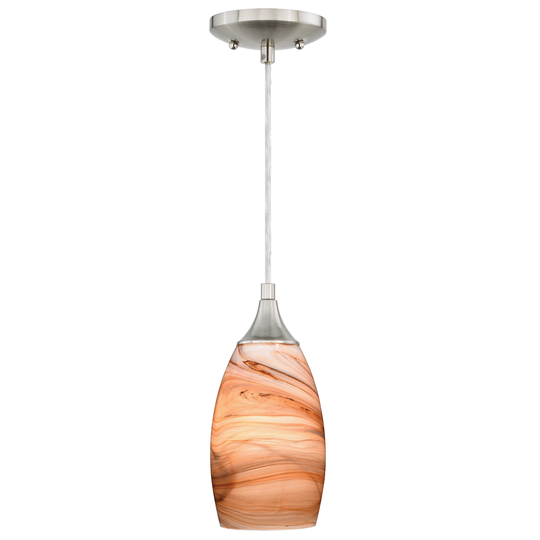 Milano Satin Nickel Mini Pendant Ceiling Light Amber Swirl Glass - 4.75-in W x 9.75-in H x 4.75-in D