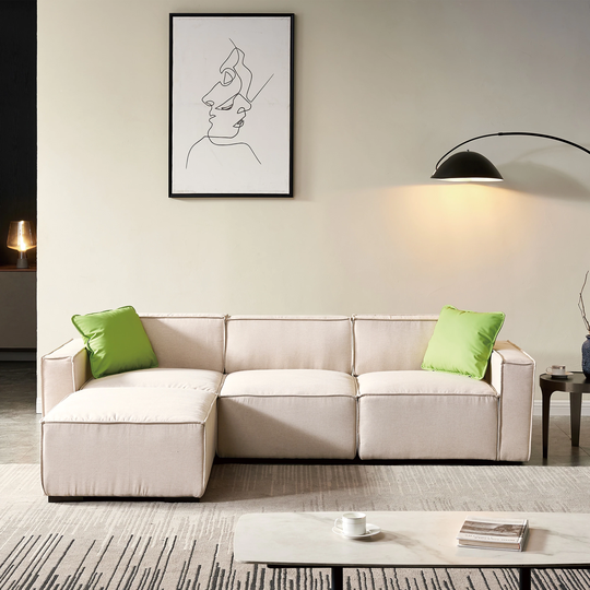 Modern Modular L-shape Sectional Sofa Comfortable Polyester Padded Seat Convertible Ottoman Chaise with Pillows Included