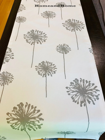 Gray Table Runner. Arrow Dandelion Runner Designer Fabric French White 12 X 72 Topper Farmhouse