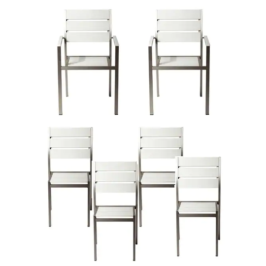 Modern Style Metal Chairs with Slated Back Set of 6 Gray and White