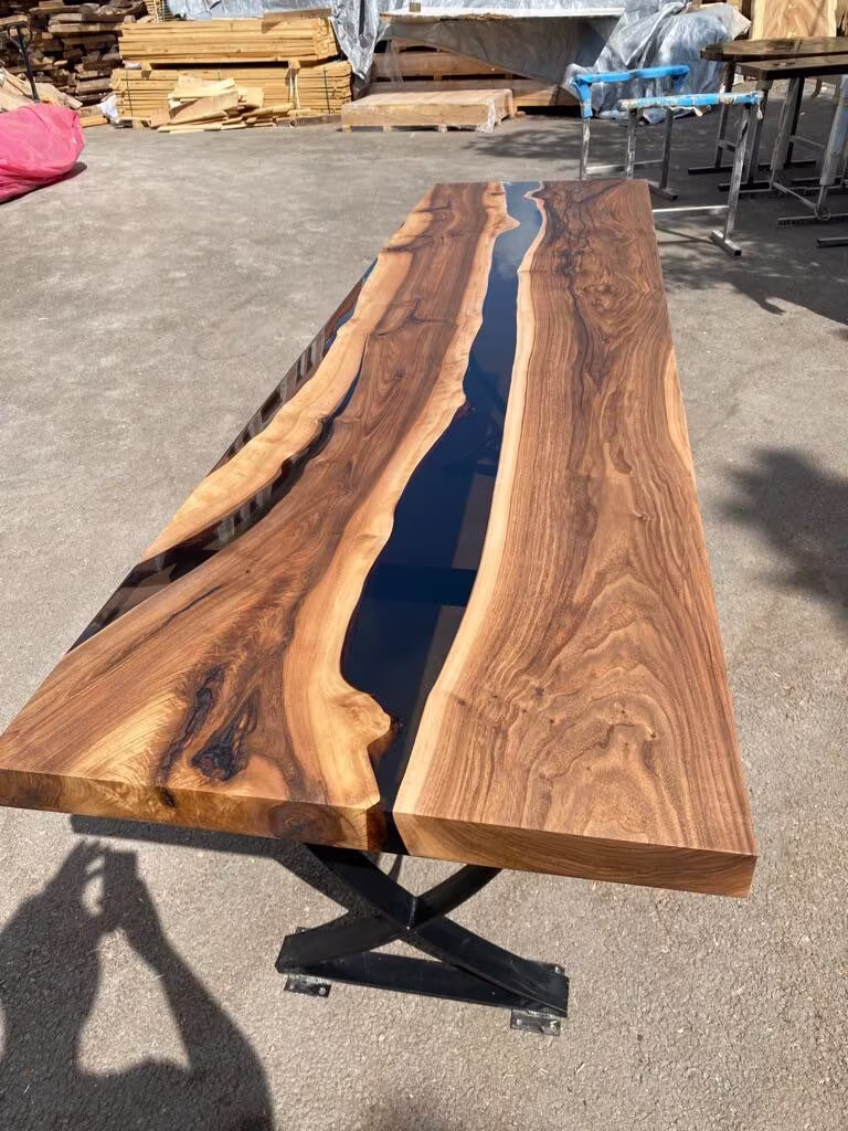 Custom Epoxy Resin Table, 96" X 25" Walnut Black Unique Live Edge Order For Marcia G