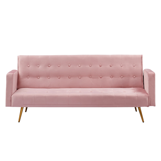 Multifunctional Convertible Folding Sofa Bed with Tufted Back&Seat and Durable Conical Legs, Pink