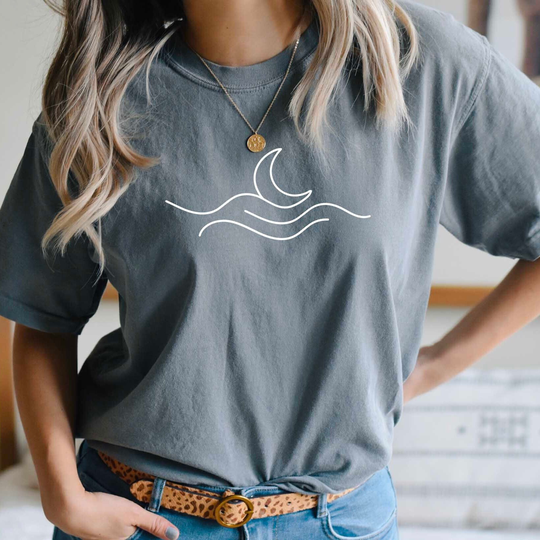 Comfort Colors Moon & Wave Shirt, Soft Cozy Waves Tshirt, Beach Sun Shirt