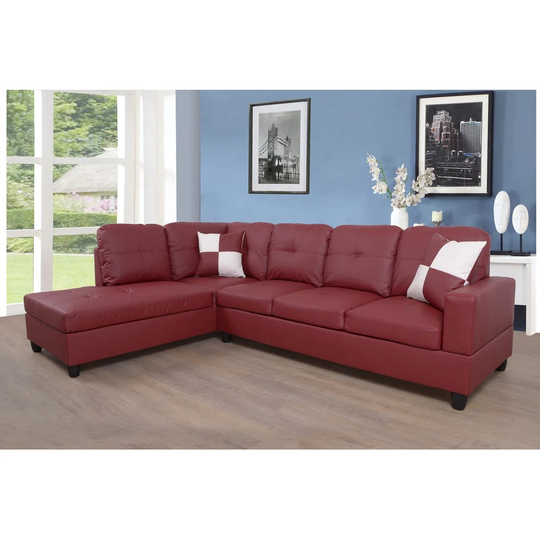2 Piece Red Pu Faux Leather Sectional Sofa & Chaise
