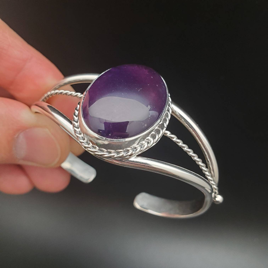 Socute925 Dainty Purple Amethyst Cuff Bracelet | Sterling Silver Stone Southwest Made in Usa