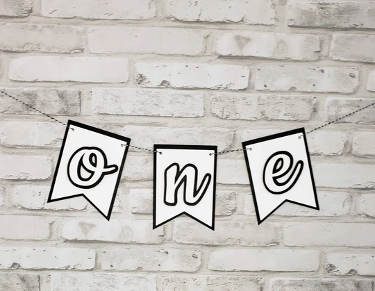 First Birthday High Chair Banner, Black & White One Boy 1st Birthday, Year Old Smash Cake