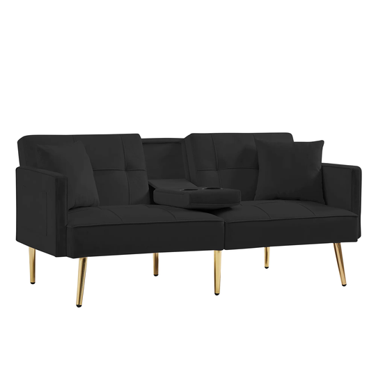 Velvet Loveseat Sofa Bed Padded Seat Comfort Convertible Futon Sofa with Metal Legs