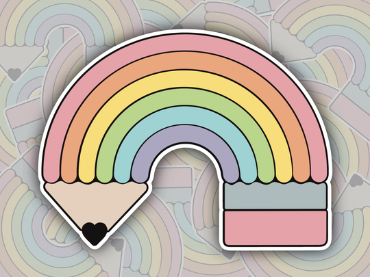 Rainbow Pencil Sticker, Cute Teacher Artist Decal, Appreciation Gift For Educator, Water Bottle, Laptop, Vehicle Label