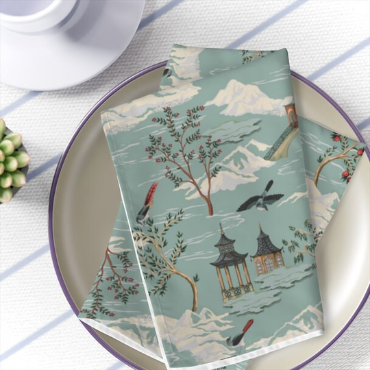 Chinoiserie Home Decor Green Table Napkins Oriental Dinner Napkins Set Of 4 Japanese Kitchen Table Decoration Asian Fabric