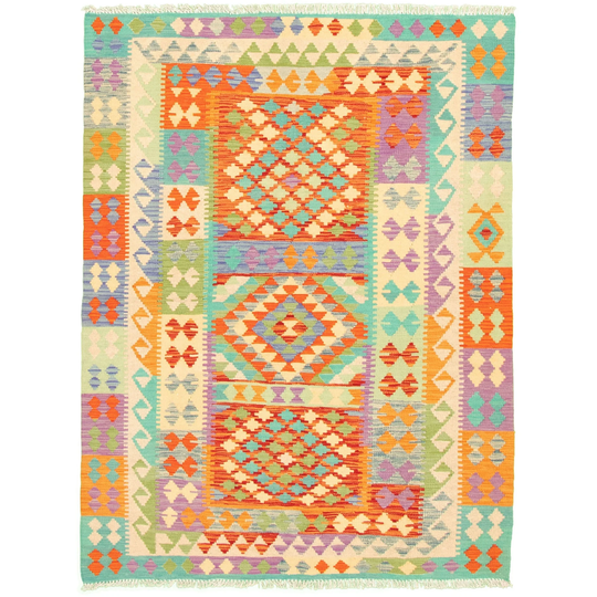 ECARPETGALLERY Flat-weave Bold and Colorful Multi Color Wool Kilim - 4'11 x 6'3