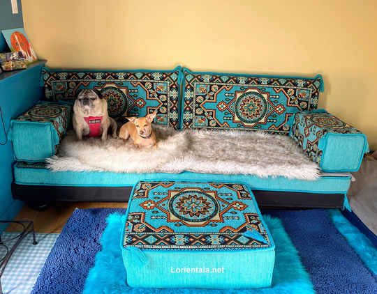 Turquoise Floor Seating Sofa Ottoman Pouffe Pouf Couch Arabic Majlis Rug Middle East Home Decor Moroccan Bohemian Furniture