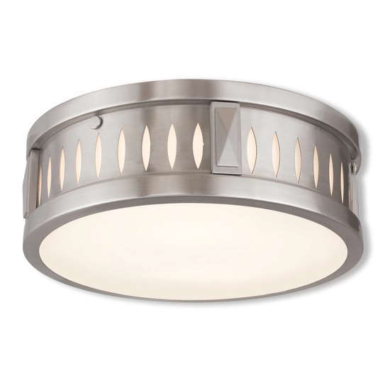 Livex Lighting Vista 2-Light Brushed Nickel Ceiling Mount - Brushed Nickel - 12"Dia. x 4"H