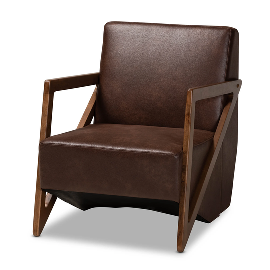 Christa Mid-Century Modern Faux Leather and Wood Accent Chair