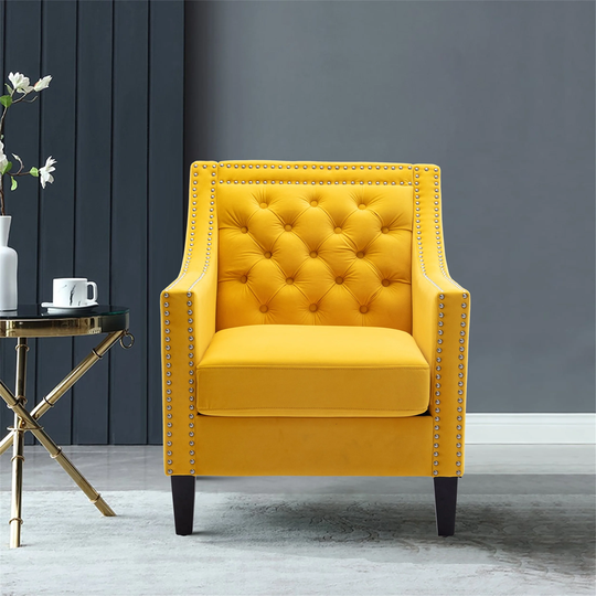 Accent Armchair Living Room Chair with Nailhead Trim Upholstered & Plush Cushion, Leisure Barrel Chair with Solid Wood Legs