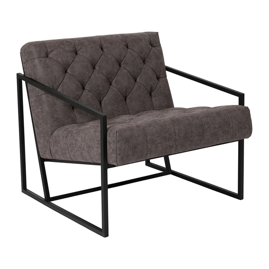 Offex Transitional Retro Gray Leather Tufted Lounge Chair