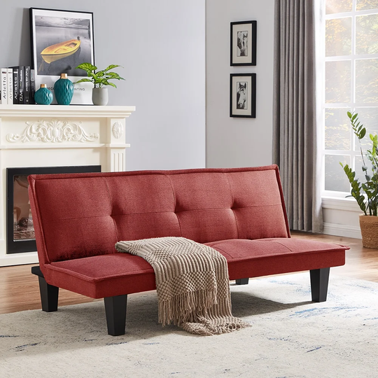 64.57" Fabric Futon Sofa Bed, Convertible Folding Futon Sofa Bed Sleeper