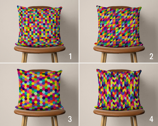 Vivid Abstract Pillow Case, Colorful Geometric Cover, Bright Multi-Colored Farmhouse Textile, Housewarming Gift