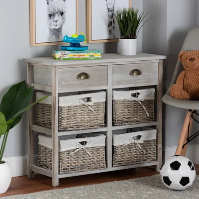 Brushton Modern And Contemporary Grey Finished Wood 2-Drawer Storage Unit With Baskets