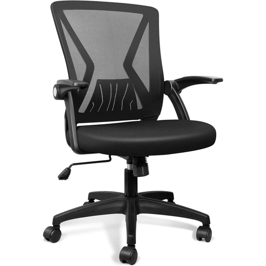 Office Chair Ergonomic Mid Back Swivel Black Mesh Desk Chair Flip Up Arms