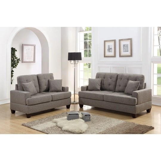 Polyfiber 2 Piece Sofa Set With Plush Cushion In Light Brown