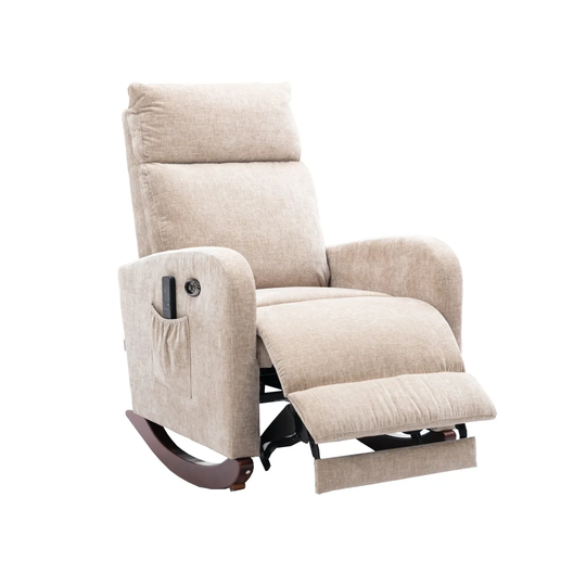 Modern Comfortable Camel Rocking Chair with 8 Massaging Modes - 25.59'' x 38.18'' x 38.58''