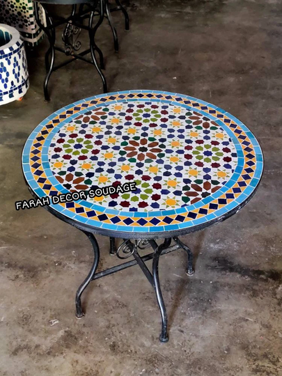 Bistro Table Made Of Mosaic, Round Mosaic Table, Mid Century Moroccan Intricately Designed Table For Outdoor & Indoor