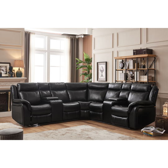 L-Shape Recliner Sectional Sofa Set, Cup-holder Power Control with USB Port