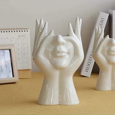 Nordic Style Body Art Ceramic Vase Ornaments Handicraft Human Face Vase Living Room Flower Vase