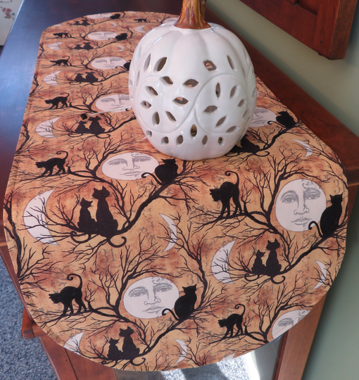36" Black Cats & Moons Halloween Table Runner Reversible Fall Autumn Brown Rustic Pumpkin Primitive Centerpiece