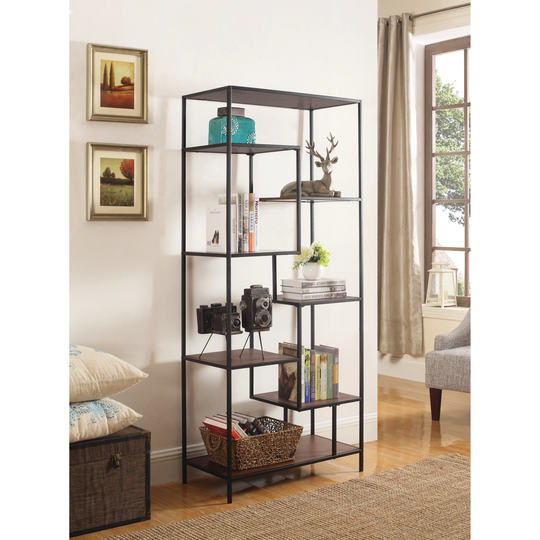 Industrial Walnut and Black 7-shelf Bookcase