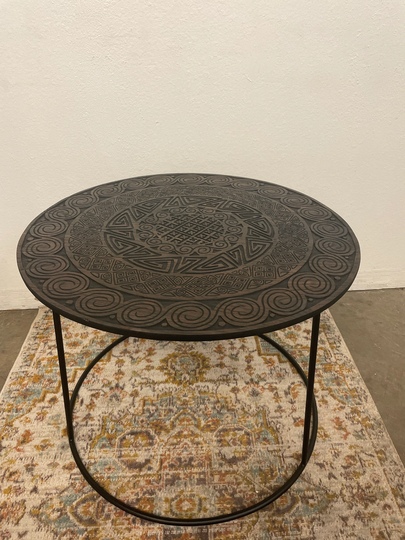 Alin Side Table Carving Dark Brown Medium