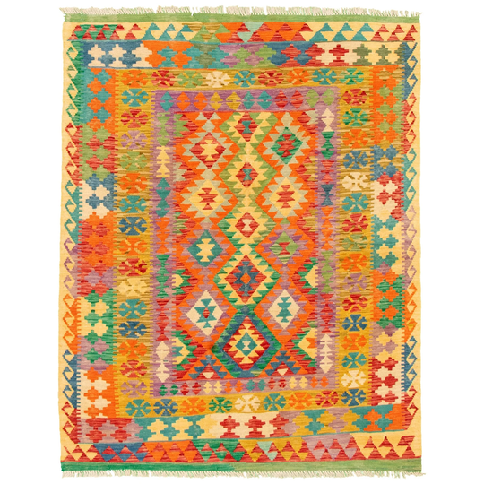 ECARPETGALLERY Flat-weave Bold and Colorful Multi Color Wool Kilim - 5'1 x 6'6