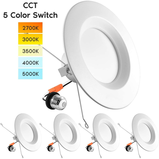 Luxrite 5/6" LED Recessed Lights, Color Selectable 2700K | 3000K | 3500K | 4000K | 5000K, Dimmable, 1100 Lumens, 4-Pack
