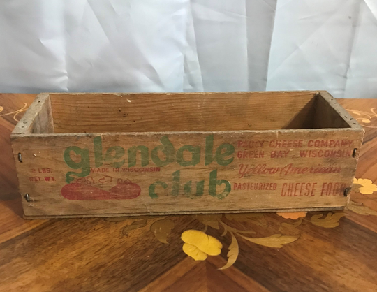 Vintage Glendale Club Cheese Wooden Shipping Box, Storage Collectible