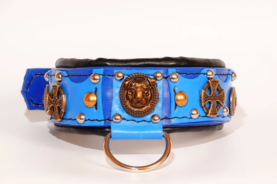 American Bully Leather Dog Collar Blue Color With Black Soft Padding, Pitbull Amstaff Gear Cane Corso Essentials