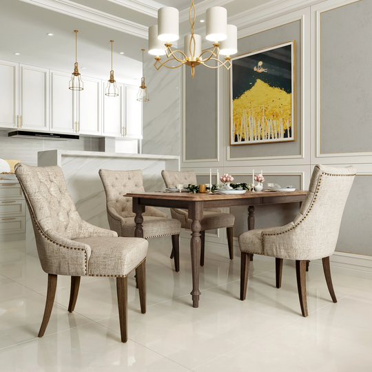 CTEX Set of 4 Dining Chair Leisure Padded Chair with Armrest, Nailed Trim, Beige